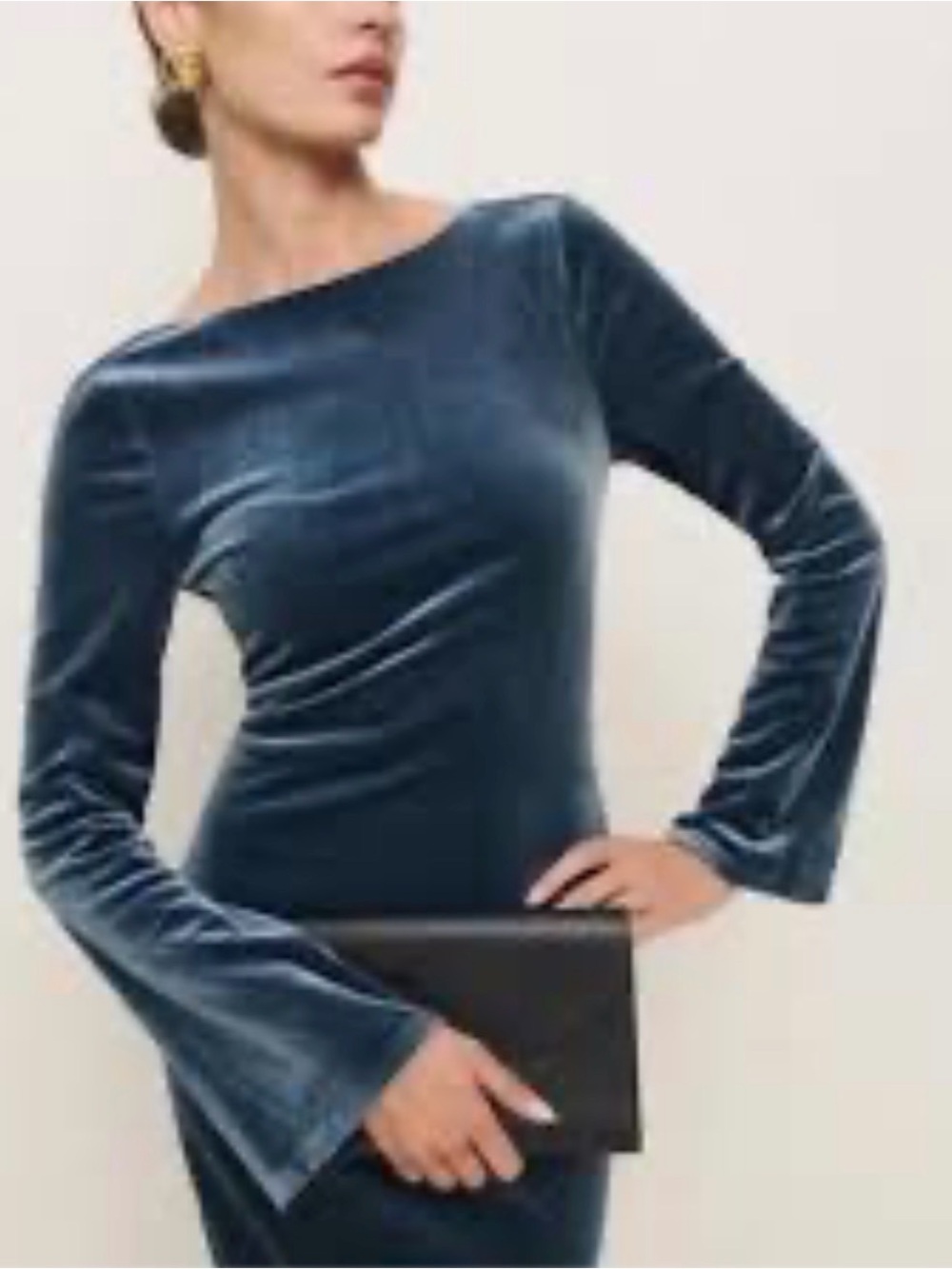 Reformation Velvet Long-sleeve boat neck “Delphina” dress